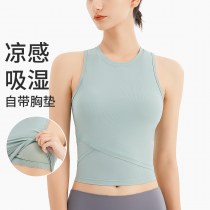 女性用胸パッド付きヨガベスト、通気性、耐衝撃性ランニングトップ、美背中、速乾フィットネスウェア、ノースリーブTシャツ