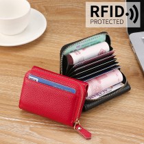 本革和風ショート三つ折りRFID 財布 レディースミニ大容量新多機能コインバッグ収納袋