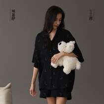 女性用パジャマ、夏用の通気性の良いコットンガーゼ半袖、外でも着用可能、ムーンスタイルホームウェアセット