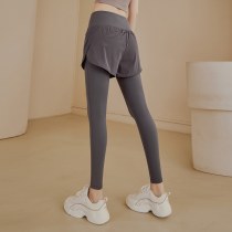 フェイクツーピースハイウエストヒップリフティングタイトヨガパンツ女性用ランニングトレーニングスウェットパンツストレッチ大きいサイズアウタータイツ