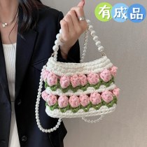 妖精の風のチューリップ手作り織物布布ワイヤー材料バッグパールハンドブラック - ボディーバッグ女性の完成品